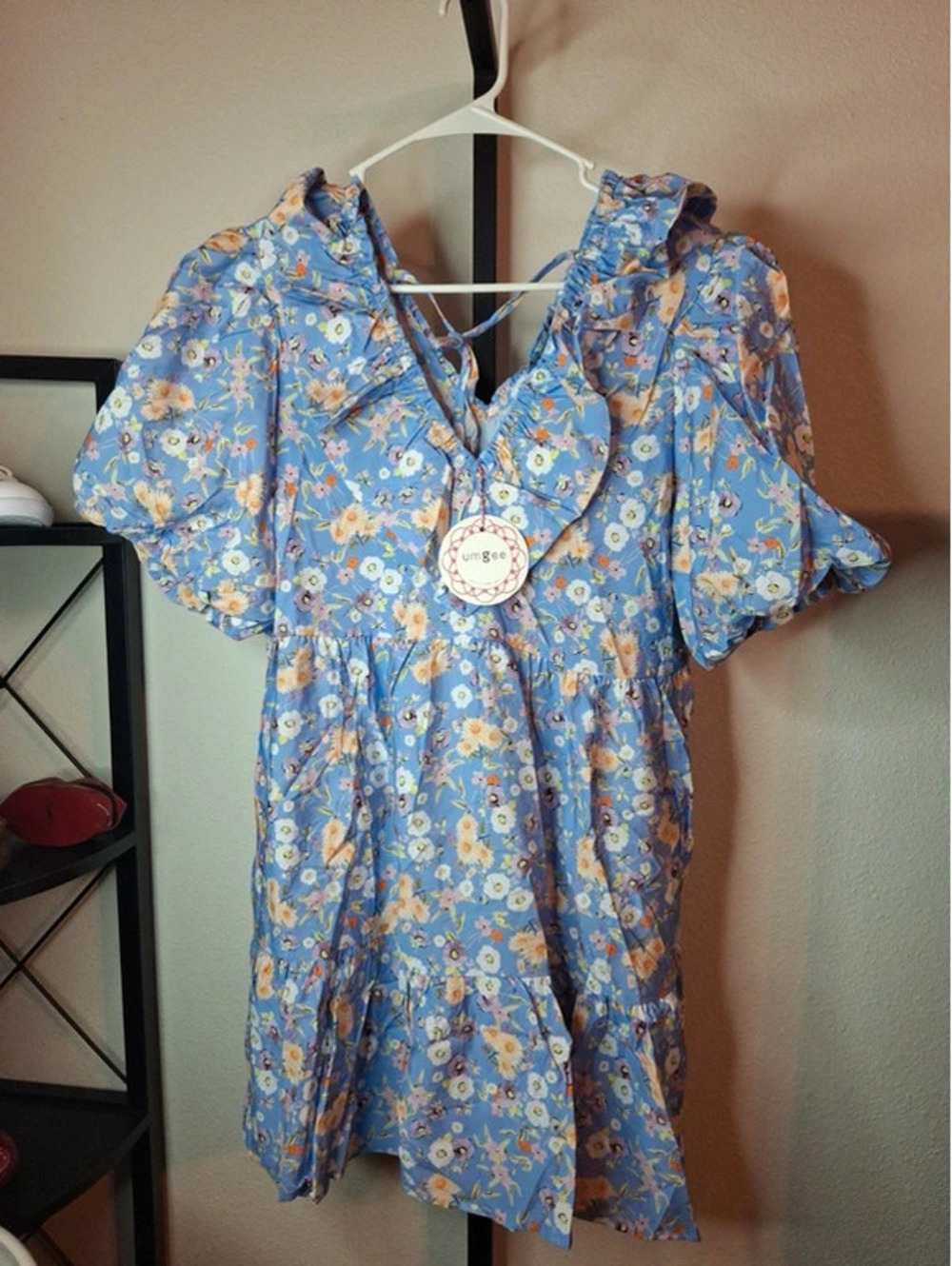 Umgee floral ruffled V-neckline mini dress NWT size L